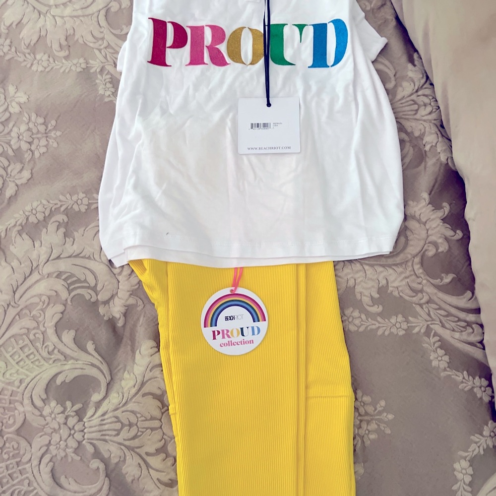 Beach riot “proud” set legging and t shirt  retail $200 new with tags